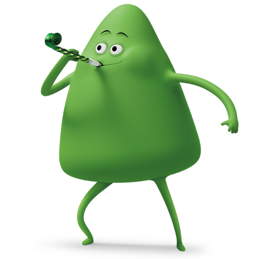 Animated cricket character surrounded by trial features in bubbles.