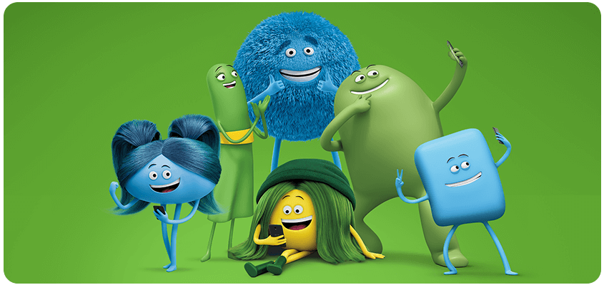 Photos of various customers on a green background